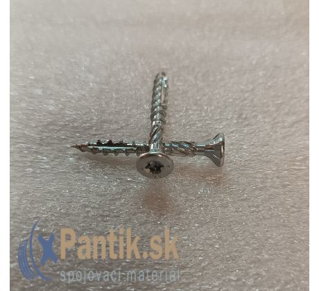 Konštrukčný vrut 3,5x40/24 TSP zapustená hlava TX15 biely Zn